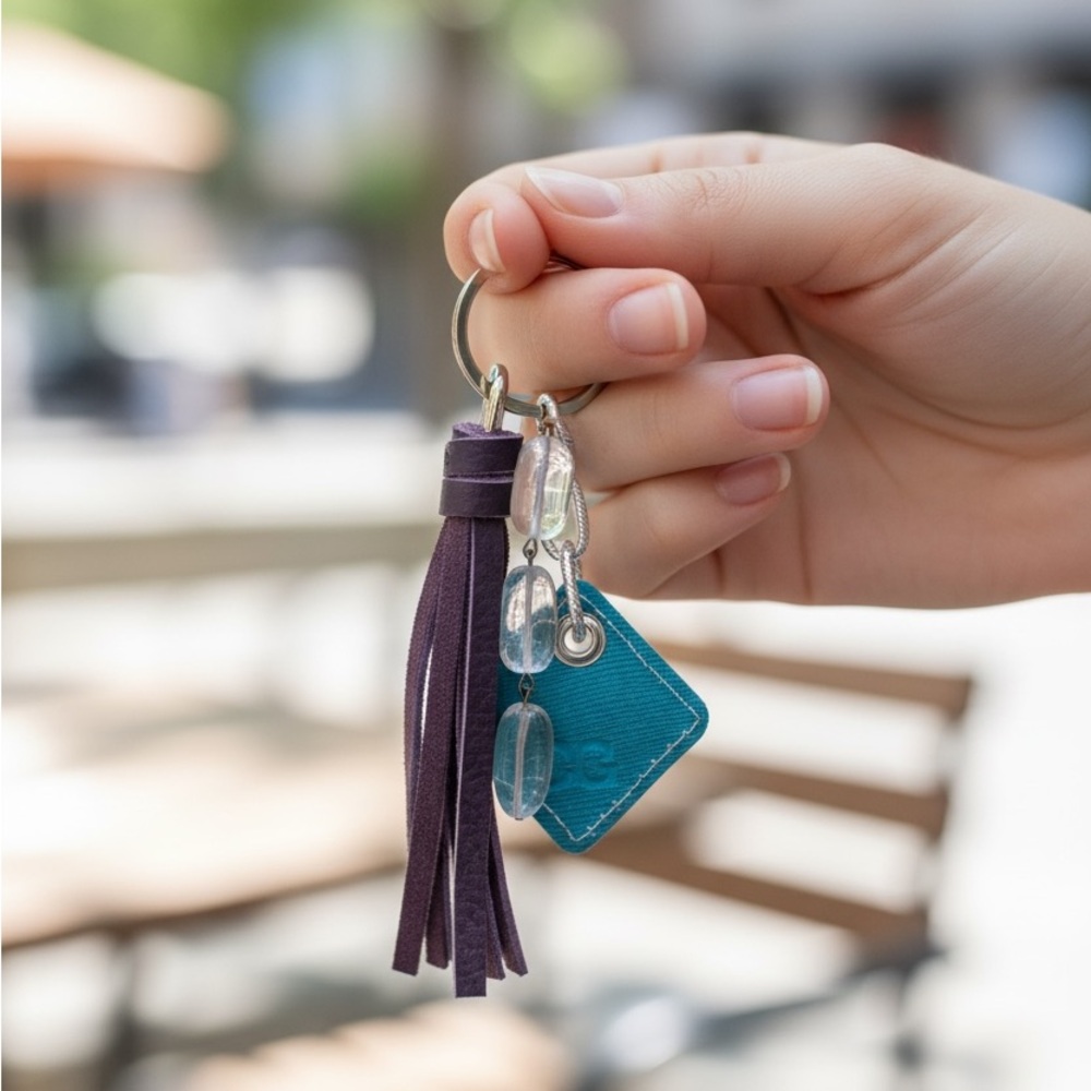 ClaudiaG teal and purple leather keychain